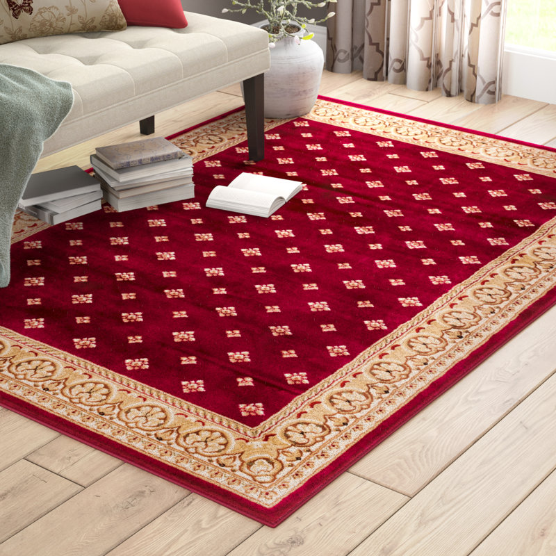 Andover Mills Devon Geometric Wine/Beige/Brown Border Area Rug